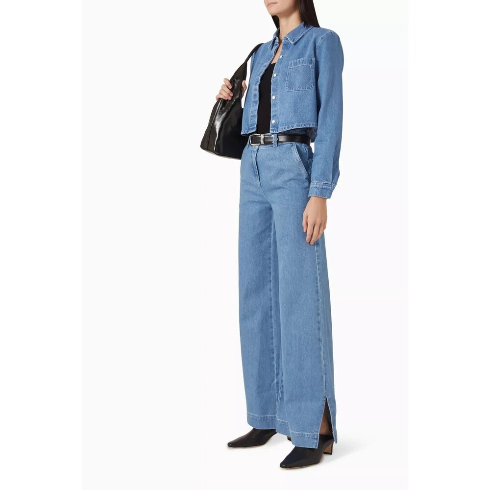 Toccin women Light Wash Eileen Wide Leg Slit Jean Pants size 6 x 33" inseam $395